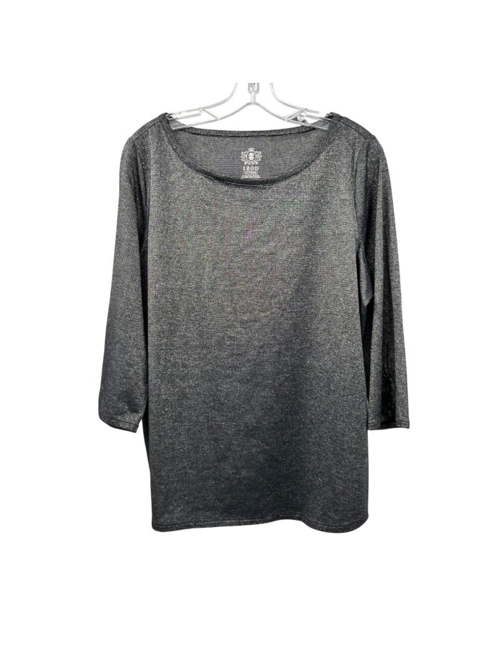Izod Womens Metallic Glitter Top 3/4 Sleeve Gray/Silver Size XL